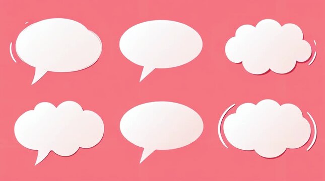 Blank Speech Bubbles in Various Shapes and Sizes on a Vibrant Pink Background for Creative Design Projects and Communication Concepts