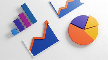 Colorful business charts and graphs on a white background