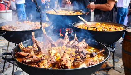 Fototapeta premium Outdoor cooking of stew