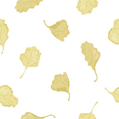Naklejka premium Cute seamless autumn pattern with green fallen leaves on white background. Perfect for textile, wrapping paper, and stationery.