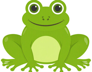  Cute Green Frog Cartoon Sitting Front View, isolated on transparent background PNG