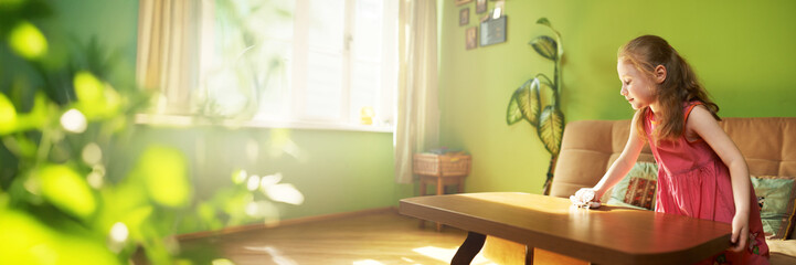 Child Curiosity in Sunlit Room Wide Banner