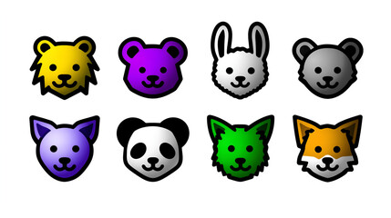 Animal Faces Cartoon Vector Set Colorful Isolated
