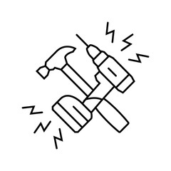 loud construction work hammering drilling sounds line icon vector illustration