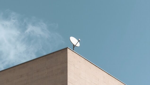 a small parabolic antenna mounted on top of a building