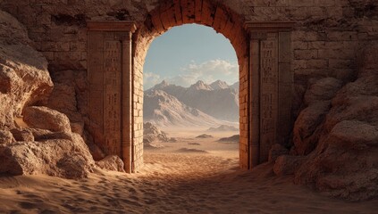 Ancient archway leading to a desert landscape