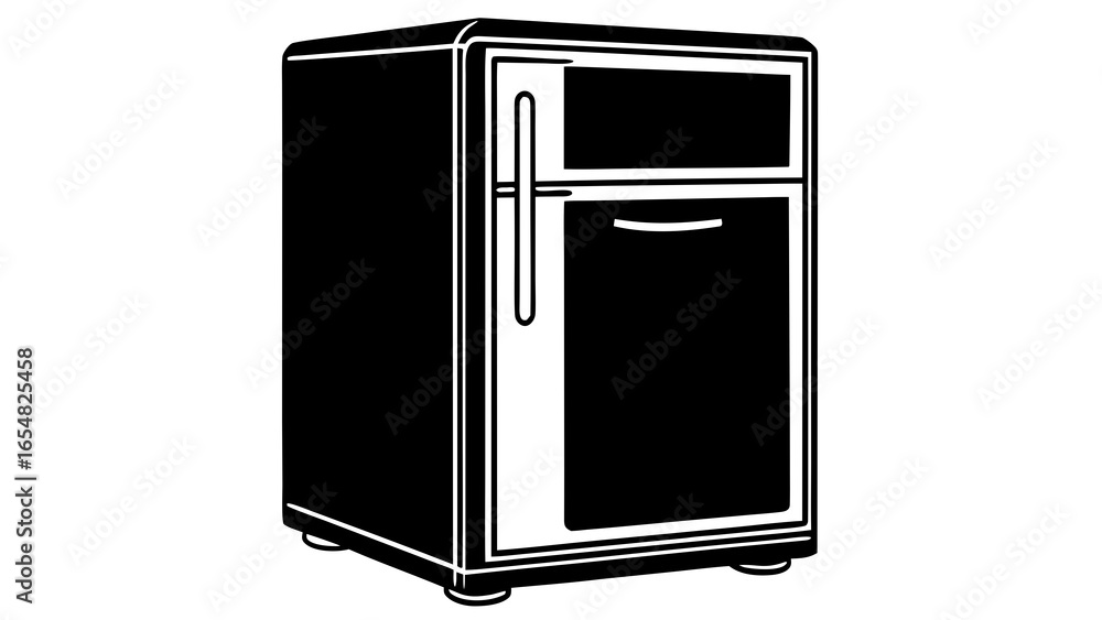 Aufkleber illustration of a black and white refrigerator with a handle and two compartments design is visible 