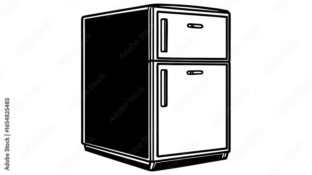 Poster illustration of a two drawer filing cabinet with handles in black and white outline style drawing cr