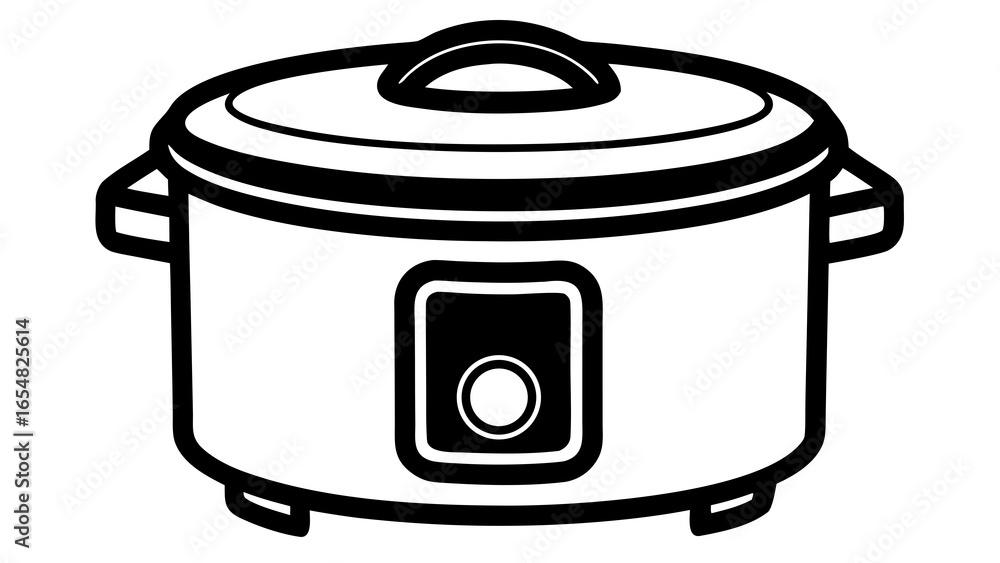 Aufkleber Illustration of a black and white rice cooker with a lid and a button on the front panel created with generated ai