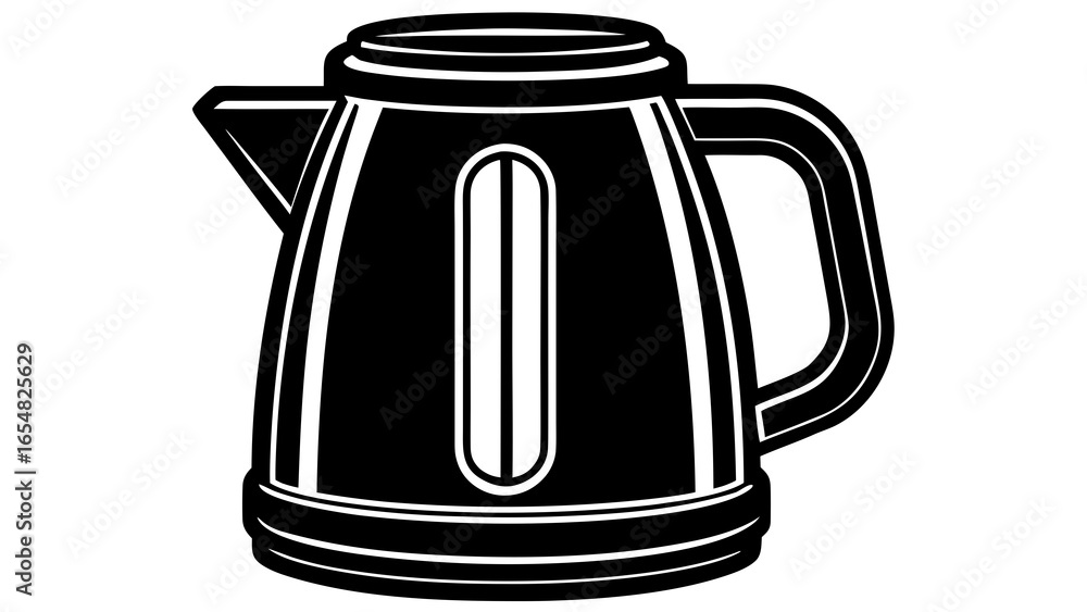 Aufkleber illustration of a black and white electric kettle with a water level indicator and handle design ele