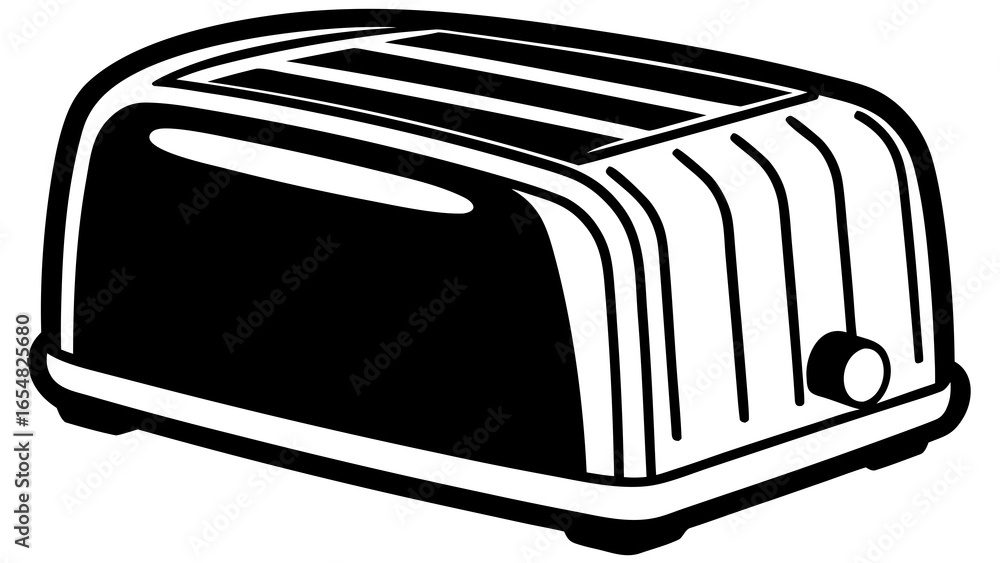 Aufkleber illustration of a vintage toaster with a black and white color scheme and rounded design elements cr