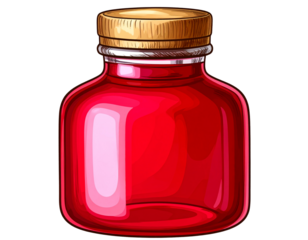 Open ROed Ink Bottle with Visible Liquid, Artistic Illustration, isolated on transparent background PNG