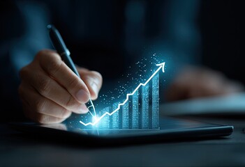 A hand drawing a growing graph on a tablet