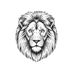 Majestic Lion Head Black and White Illustration.