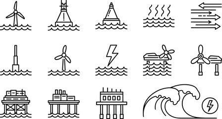 Clean energy icons for ocean power generation systems