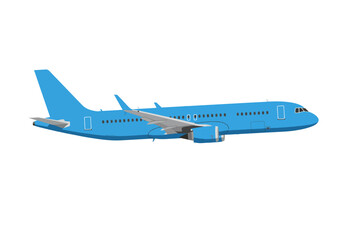 Blue Passenger Airplane in Flight Side View Illustration.