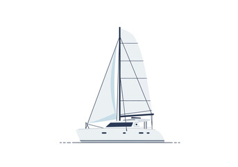 Elegant White Sailing Catamaran Yacht with Full Sails.