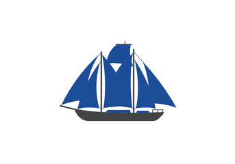 Blue-Sailed Schooner Ship Icon Nautical Vessel Illustration.