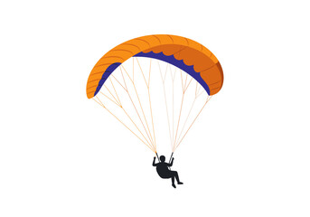 Paraglider Soaring with Orange and Blue Parachute.