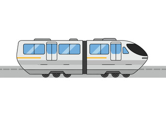 Modern Two-Car Electric Train on Tracks.