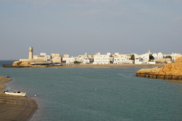 The Al Ayjah Lighthouse on the coast in the beautiful city Sur in Oman