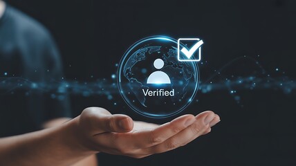 Digital verification of user identity with a glowing icon and checkmark, symbolizing security and authentication in the online world