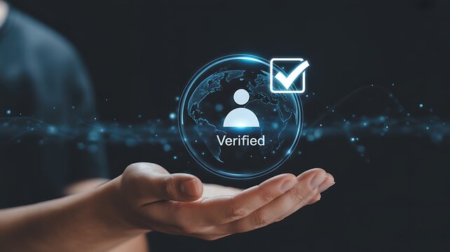 Digital verification of user identity with a glowing icon and checkmark, symbolizing security and authentication in the online world - Powered by Adobe