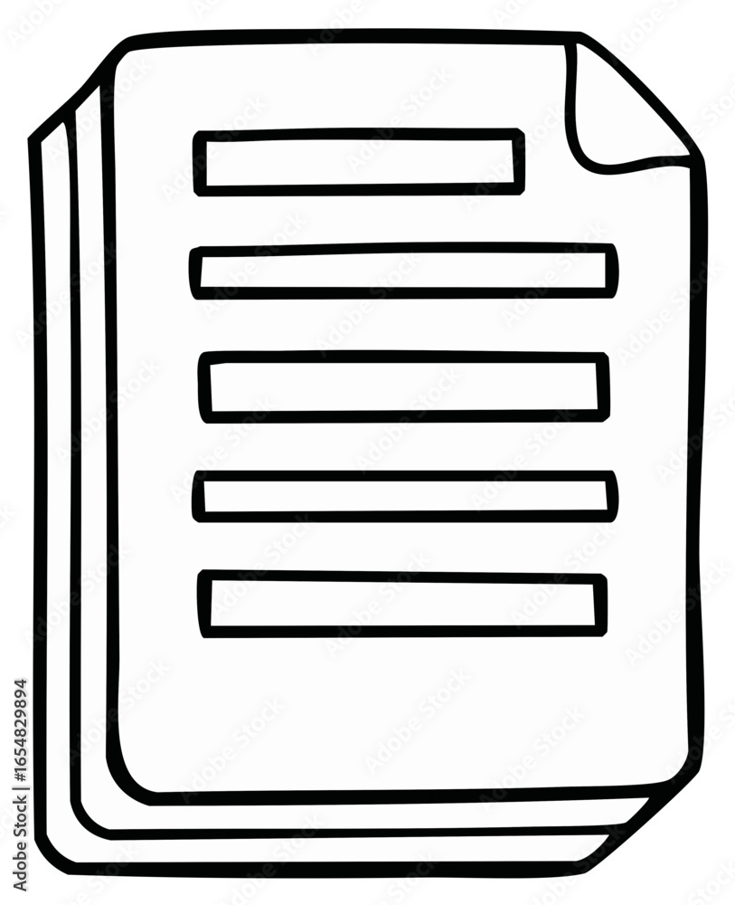 Poster stack of paper outline with text, page curl - doodle style vector illustration