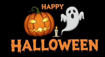 Halloween Pumpkin Ghost Candle Happy Text