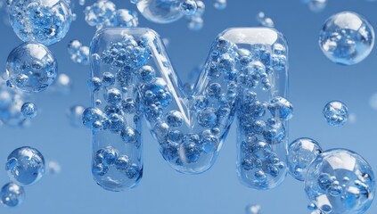 3D letter 'M' of water bubbles
