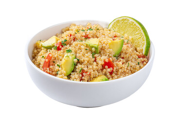 Quinoa Salad with Avocado, Tomato & Lime in Bowl, isolated on white transparent background