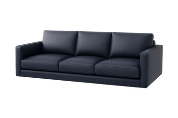 Modern navy blue leather sofa isolated on transparent background