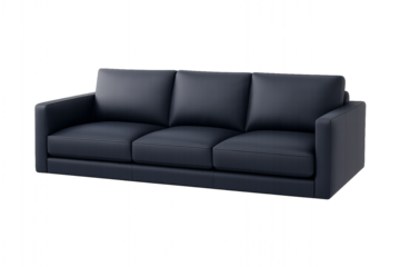 Modern navy blue leather sofa isolated on transparent background