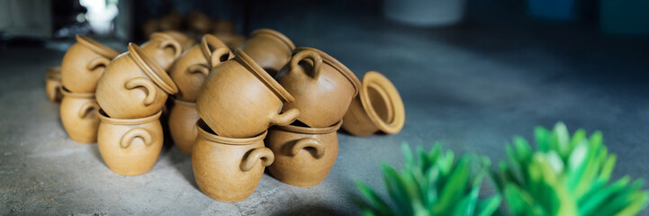 Clay Pots Arrangement with Copy Space Wide Banner