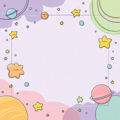  Adorable cartoon-style paper cut frame featuring playful children&rsquo;s characters in soft pastel purple and green tones made with generative AI