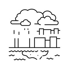 urban river dirty foam smoke air pollution line icon vector illustration