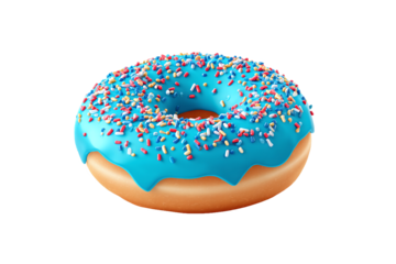 Sweet Blue Donut with Colorful Sprinkles, isolated on white transparent background
