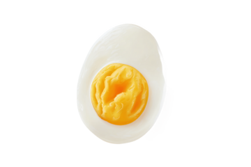 Hard-boiled egg half isolated on white transparent background