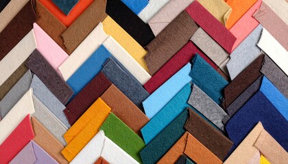 Fototapeta premium Colorful felt fabric pieces arranged in a zigzag pattern background