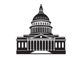 Capitol building silhouette black vector white background