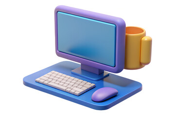 A computer mock-up with mouse and keyboard in 3-D plastic image with white background