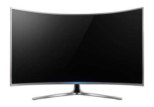 Curved TV with ultra-thin bezels and metallic silver stand for living room setups