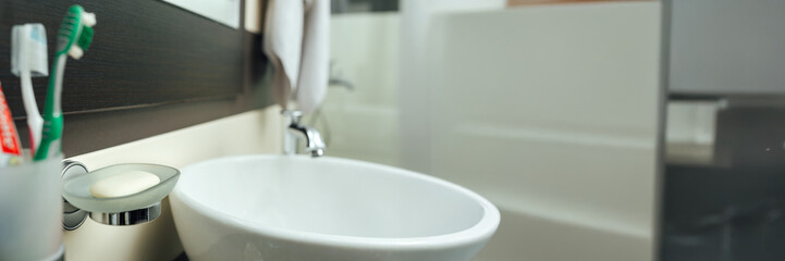 Modern Bathroom Sink with Copy Space Wide Banner