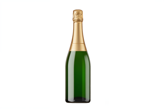 Green Champagne Bottle with Gold Foil, isolated on white transparent background - Powered by Adobe