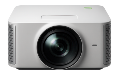 Short-throw projector with a wide-angle lens and vented sides for classroom use