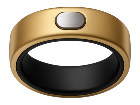 Ring with sleep monitoring capabilities, featuring a gold-tone metal band and a single button control