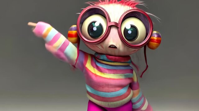 Funny Cartoon Boy Character with Glasses and a Smile Vector Illustration of a 3D Blue Monster Clown