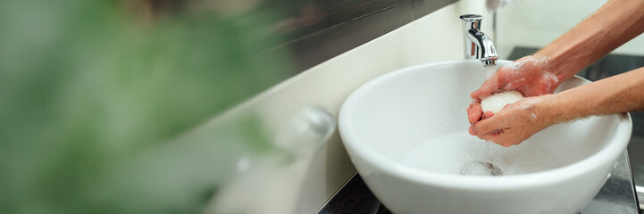 Washing Hands with Soap Wide Banner