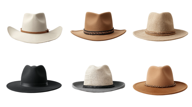 Set of different hat seperate on transparent background