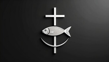 Minimalist christian symbol flat lay on dark background, faith concept